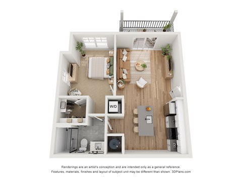 Floor plan for 1 bed, 1 bath, 693 sqft